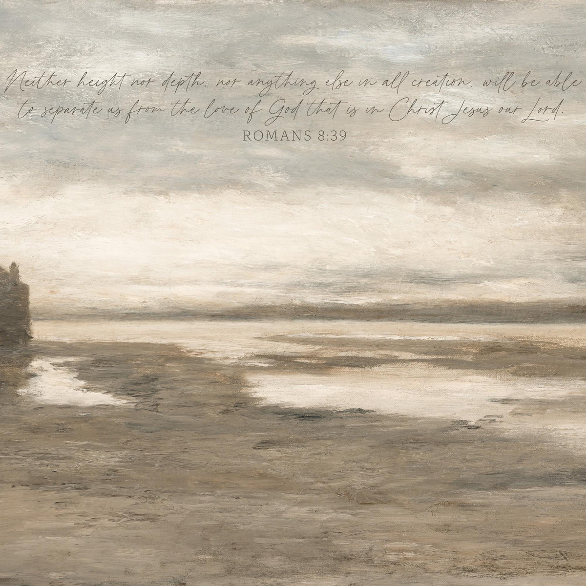 Christian Home Decor | Large Seascape Scripture Wall Art | Bible Verse Canvas Romans 8:39 | T120