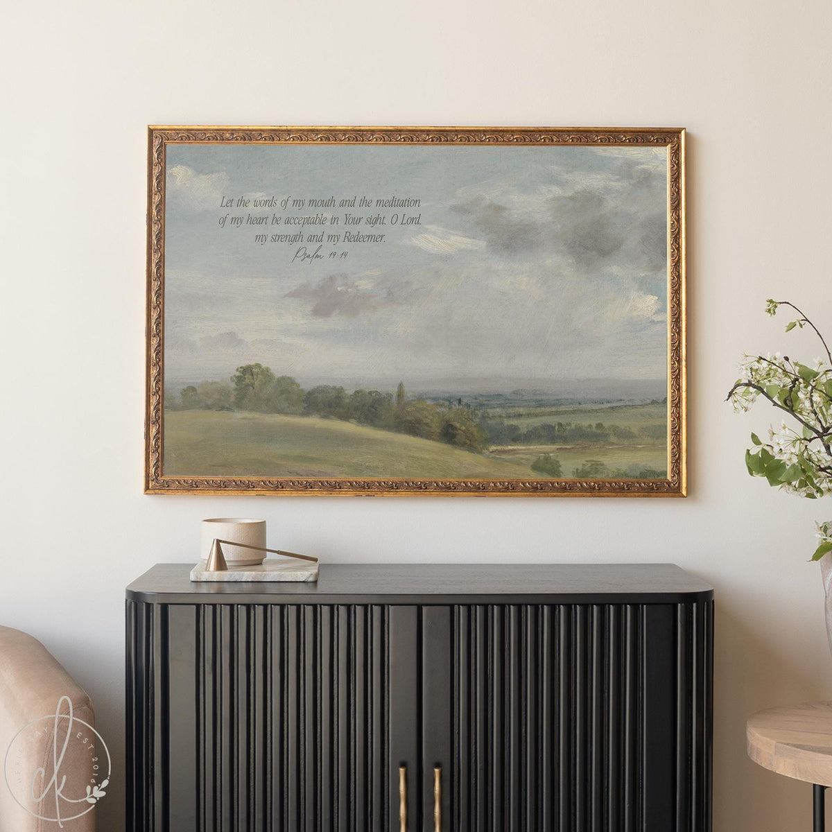 Framed Landscape Wall Art | Psalm 19:14 Bible Verse | Christian Home Decor | N93