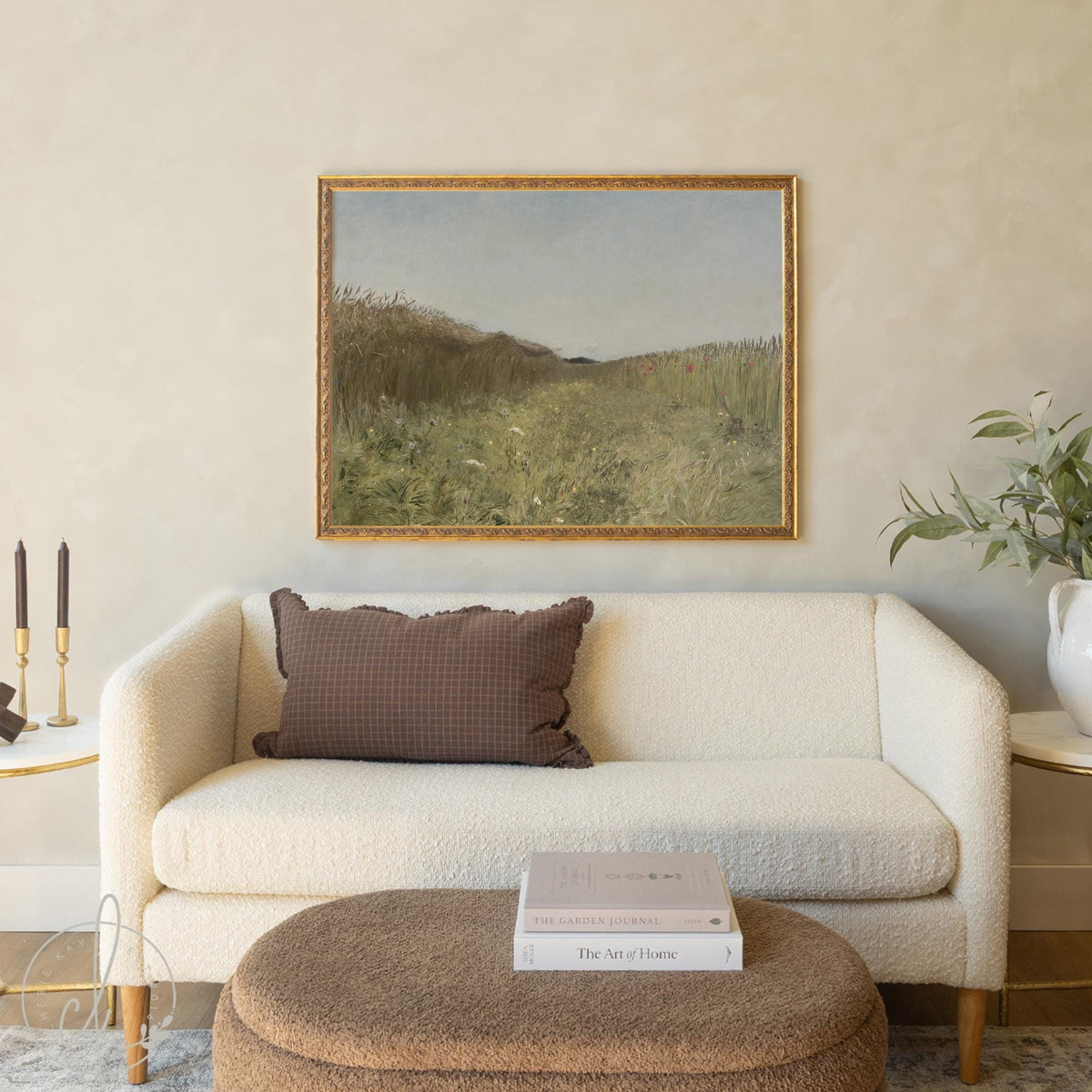 Framed Landscape Art | Countryside Meadow Painting | Large Nature Wall Decor | N95