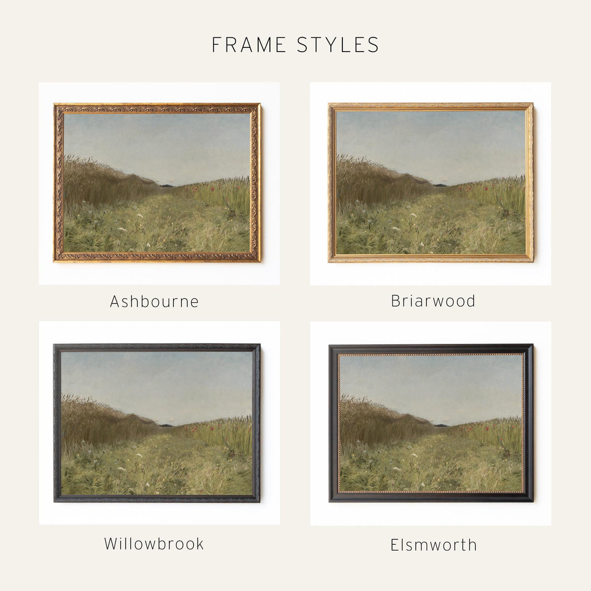 Framed Landscape Art | Countryside Meadow Painting | Large Nature Wall Decor | N95