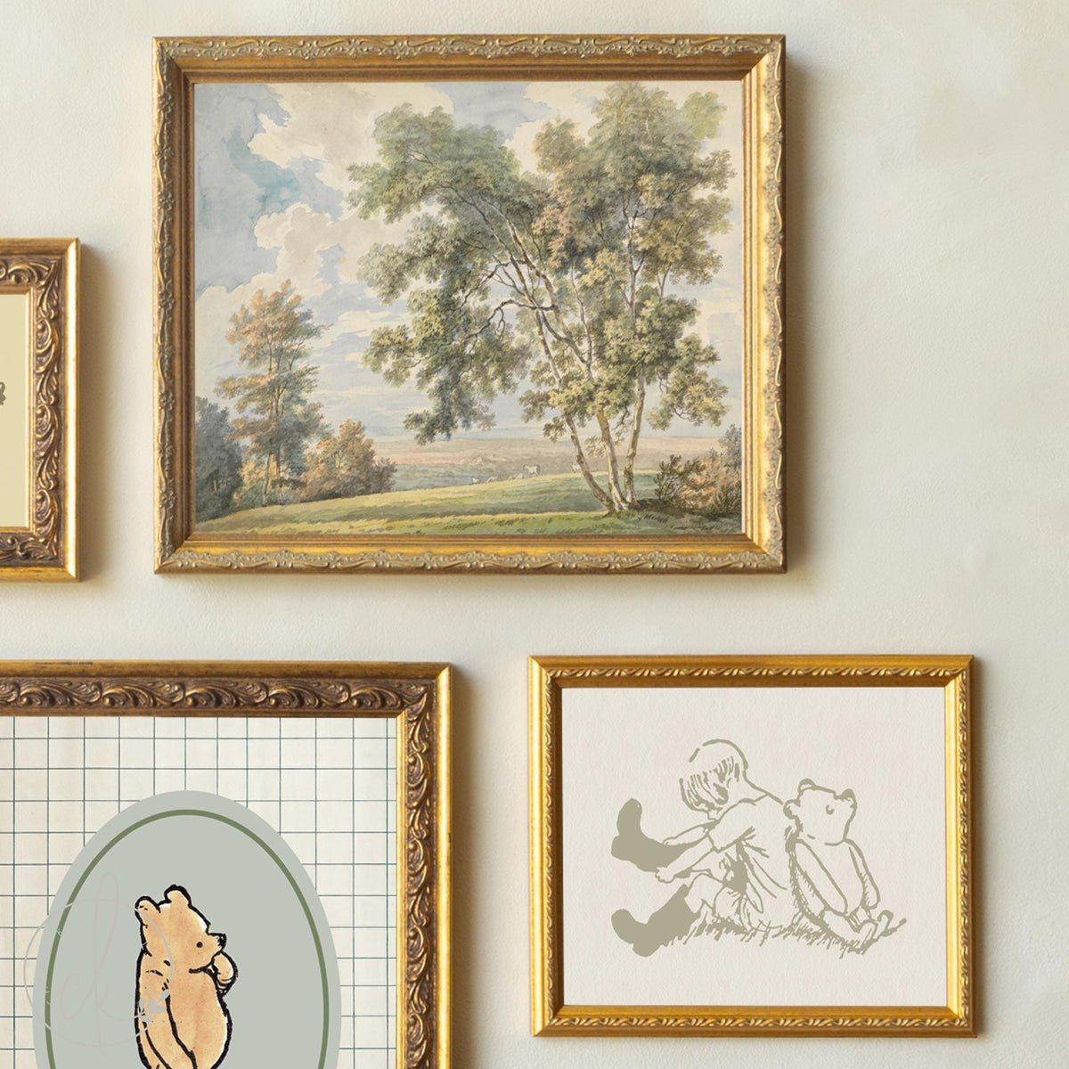 Winnie the Pooh Wall Decor | Vintage Nursery Gallery Wall Art Set | Framed Storybook Prints | G26