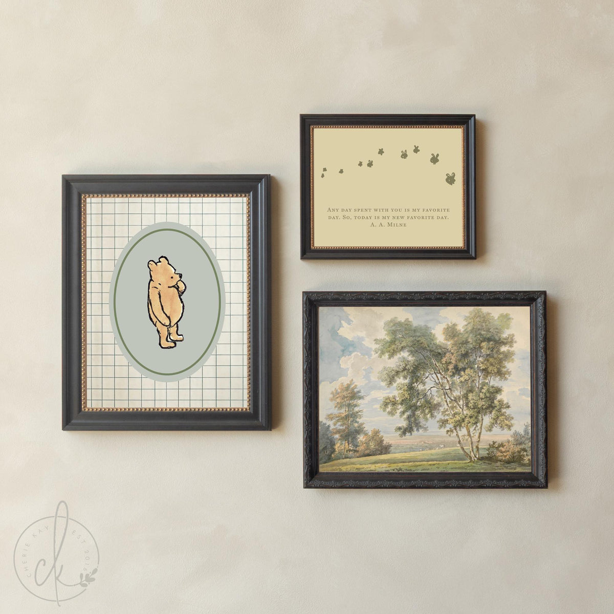 Winnie the Pooh Wall Decor | Vintage Nursery Gallery Wall Art Set | Framed Storybook Prints | G26