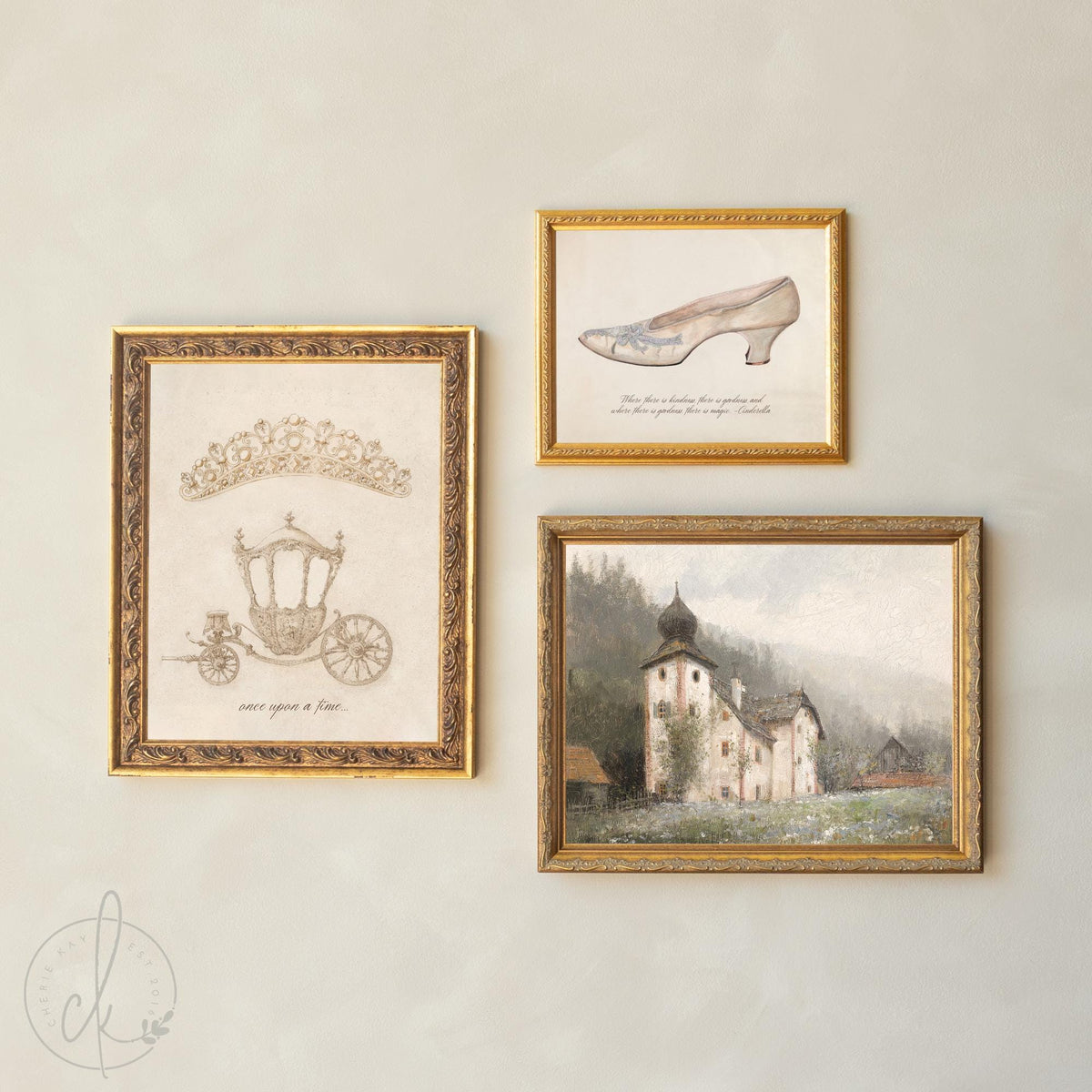 Nursery Princess Decor | Vintage Fairytale Wall Art | Gold Frame Gallery for Girl’s Room | G43