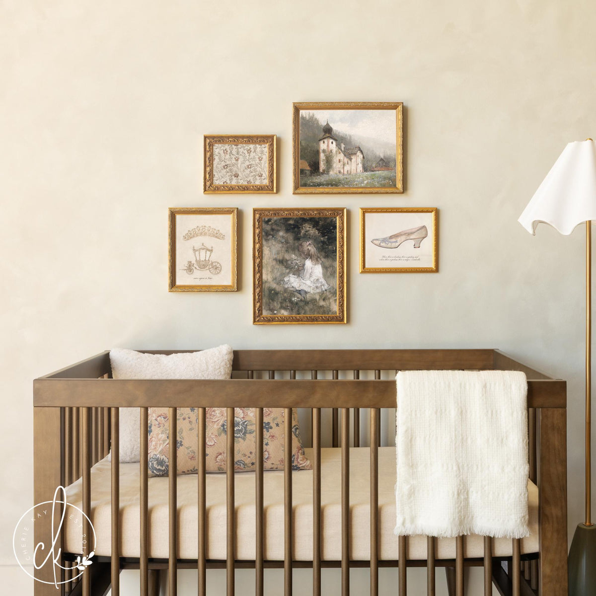 Nursery Princess Decor | Vintage Fairytale Wall Art | Gold Frame Gallery for Girl’s Room | G43