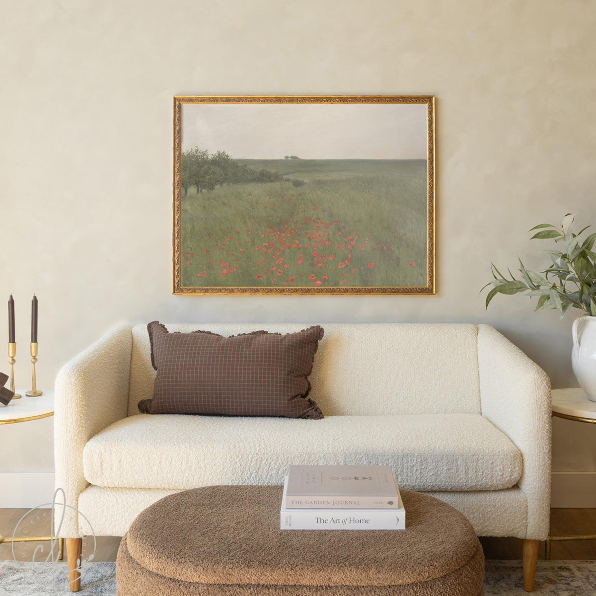 Poppy Field Painting | Large Wall Art | Vintage Landscape Art | N39