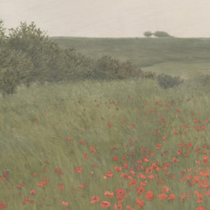 Poppy Field Painting | Large Wall Art | Vintage Landscape Art | N39