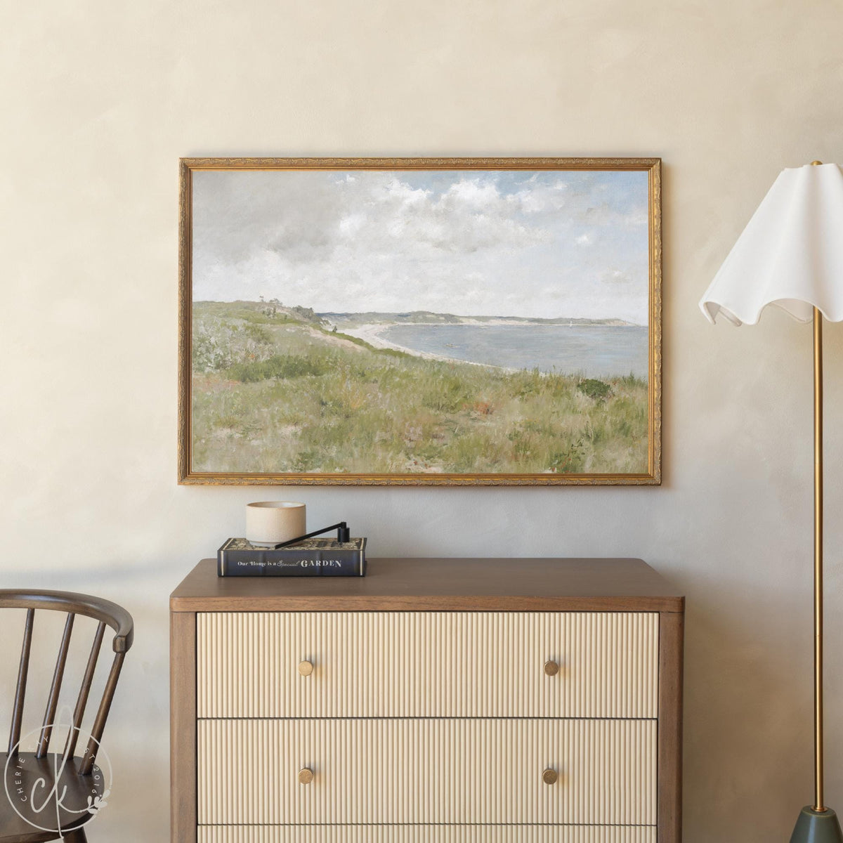 Vintage Coastal Wall Art | Framed Gold Seaside Painting | Impressionist Landscape | N31