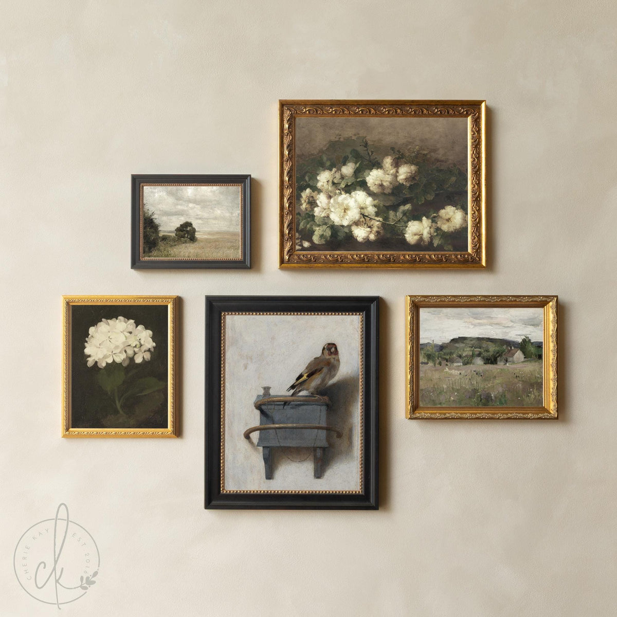 Gold Frame Gallery Wall | Vintage Framed Prints Set | Classic Floral & Landscape Wall Art | G9