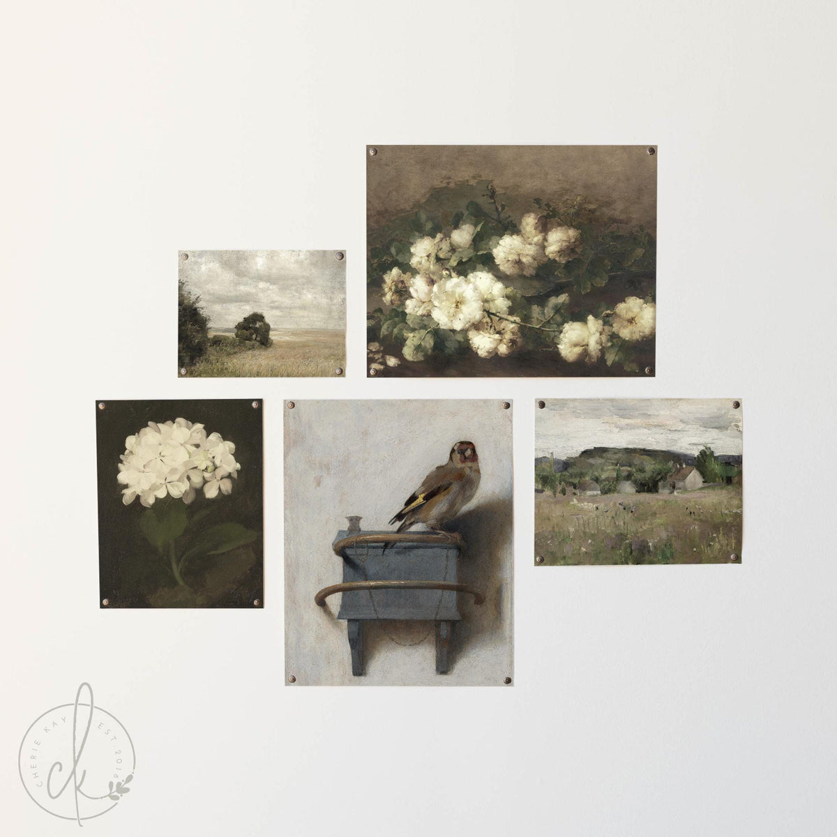 Gold Frame Gallery Wall | Vintage Framed Prints Set | Classic Floral & Landscape Wall Art | G9