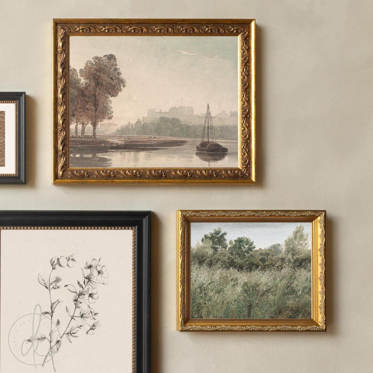 Framed Wall Art Set | Vintage Landscape & Botanical Prints | Gold Frame Gallery Wall Decor | G11