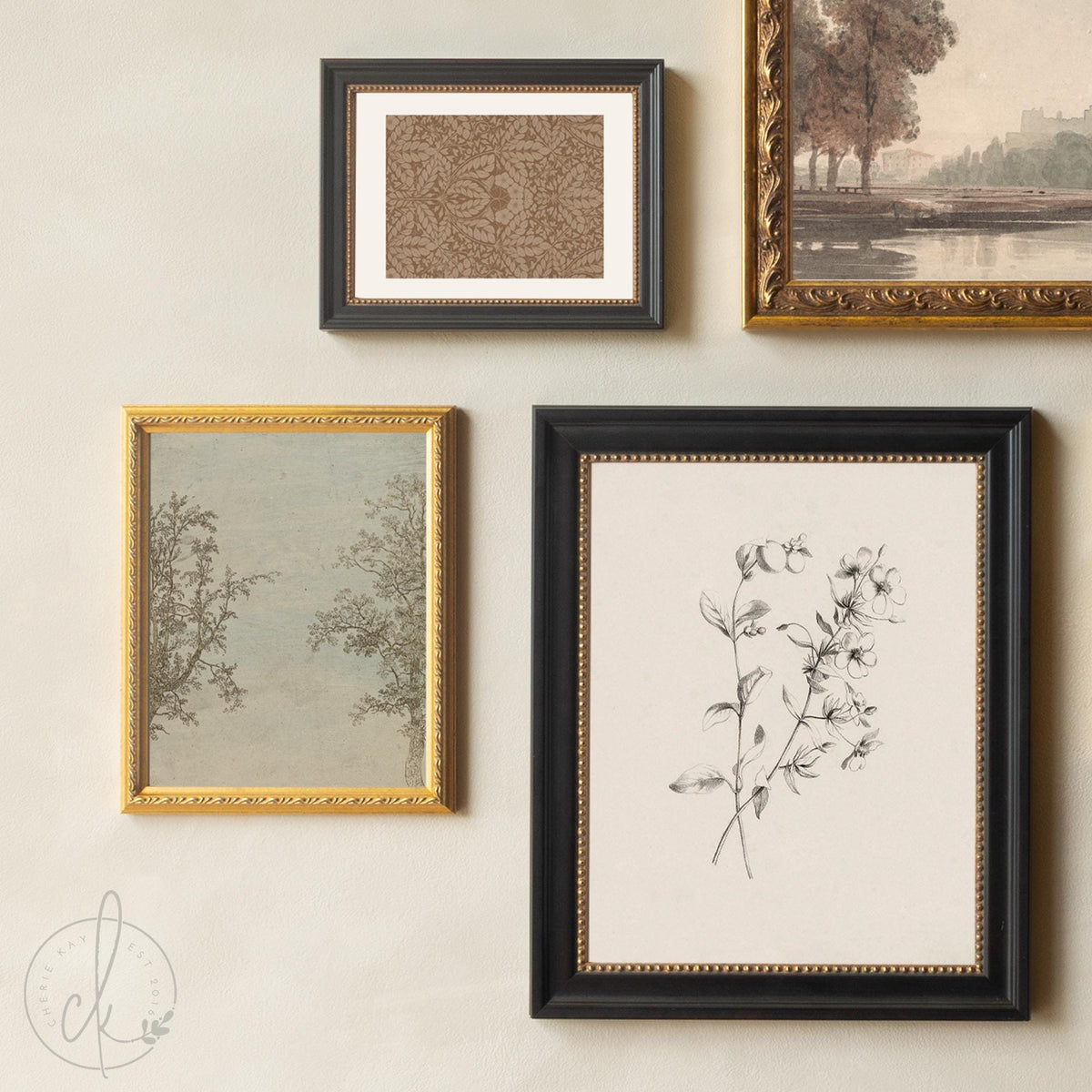 Framed Wall Art Set | Vintage Landscape & Botanical Prints | Gold Frame Gallery Wall Decor | G11