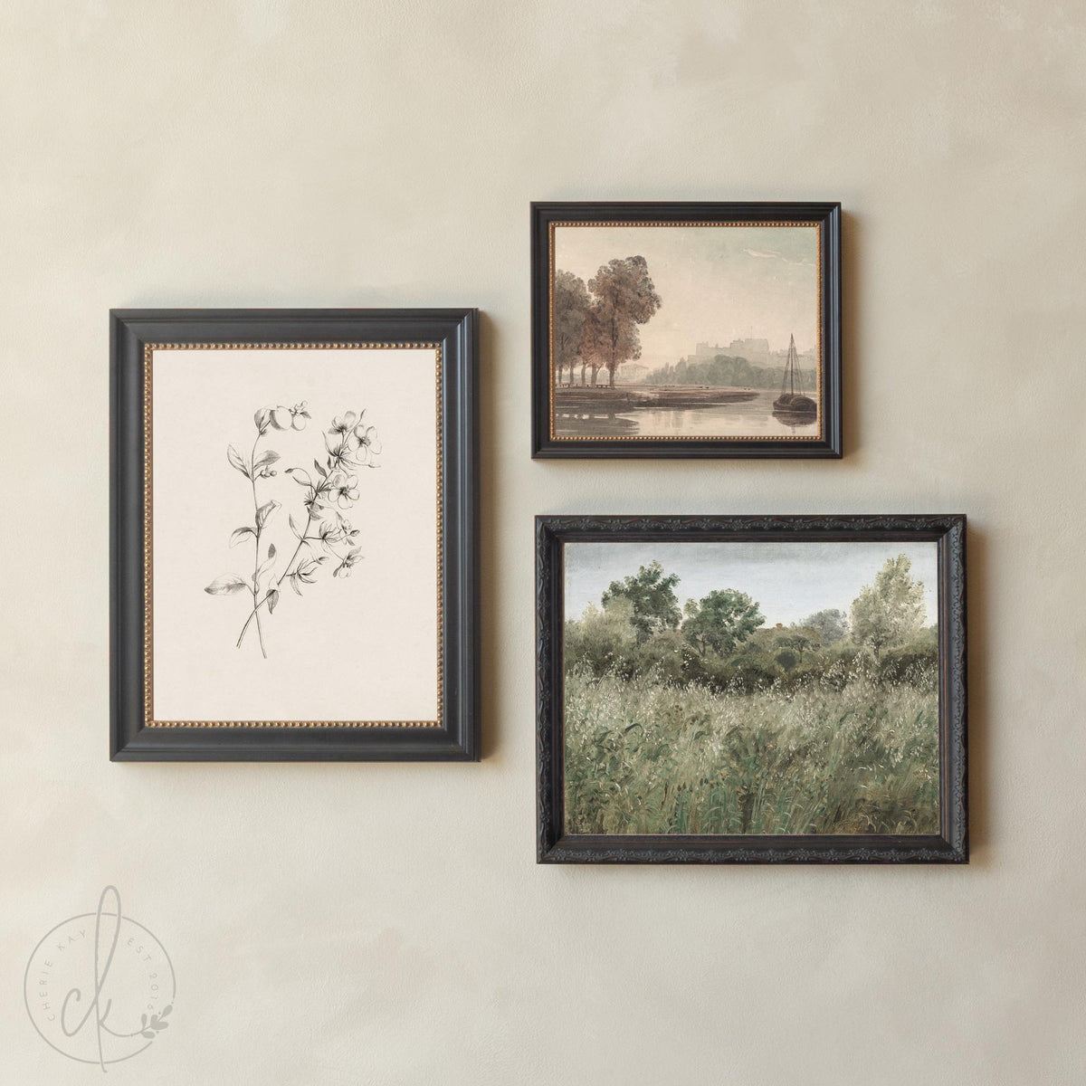 Framed Wall Art Set | Vintage Landscape & Botanical Prints | Gold Frame Gallery Wall Decor | G11