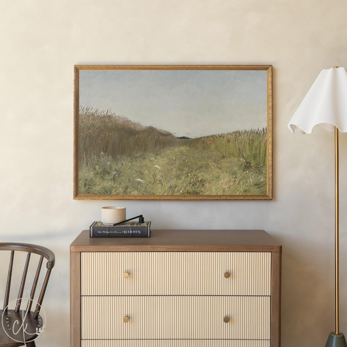 Framed Landscape Art | Countryside Meadow Painting | Large Nature Wall Decor | N95