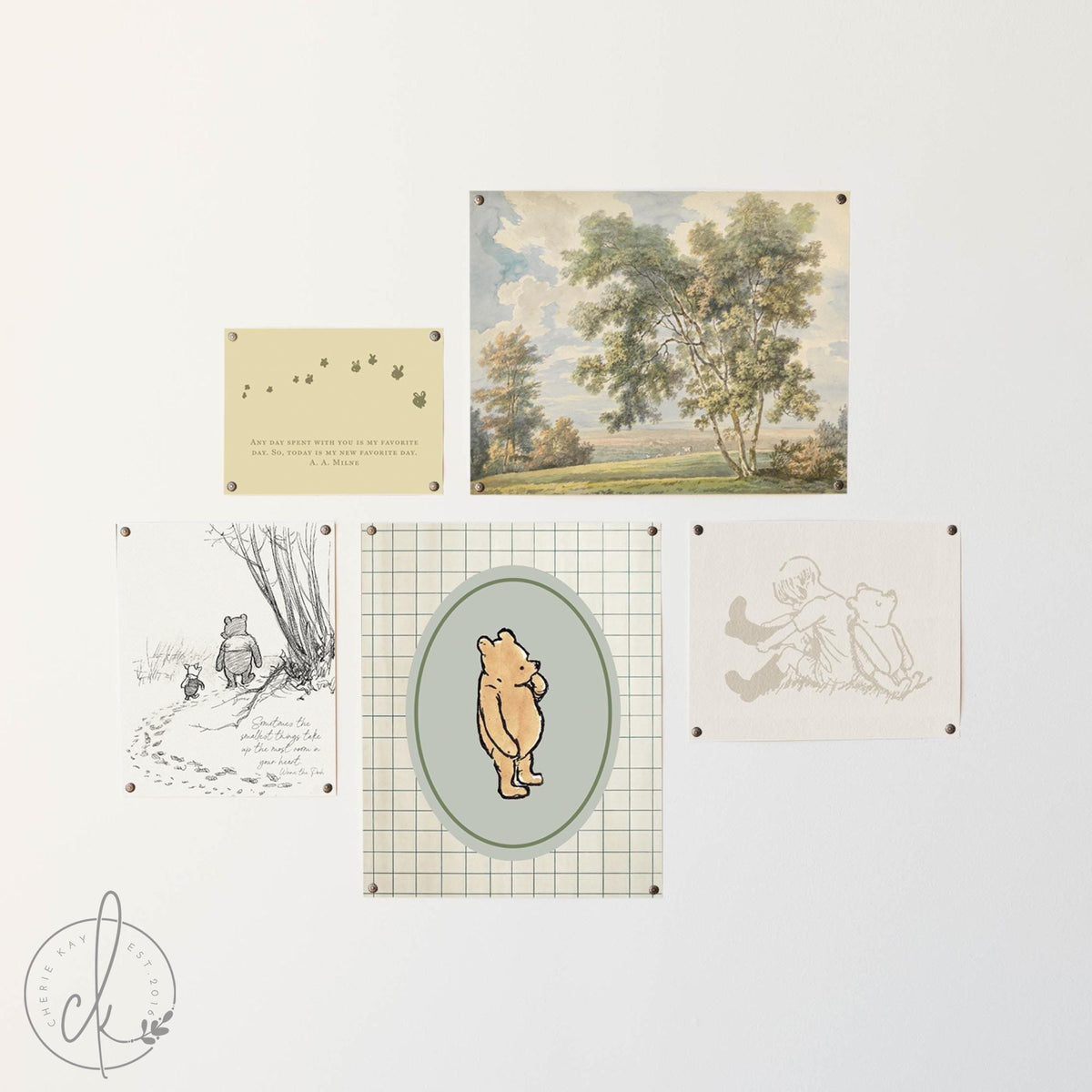 Winnie the Pooh Wall Decor | Vintage Nursery Gallery Wall Art Set | Framed Storybook Prints | G26