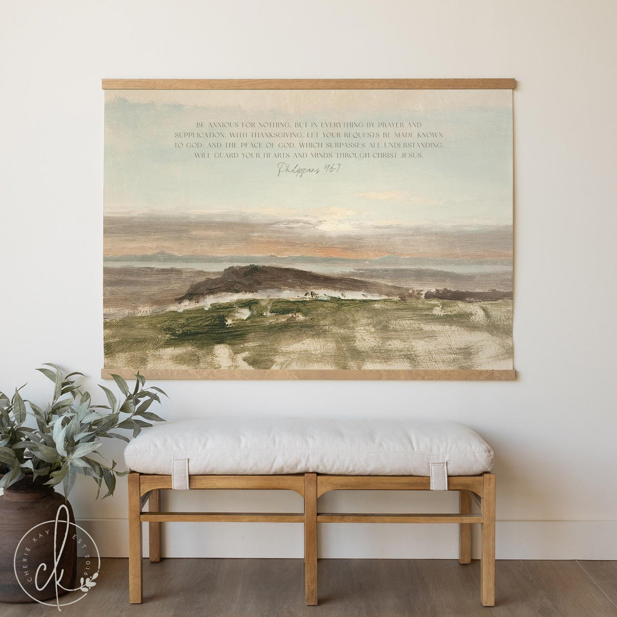 Bible Verse Canvas | Philippians 4:6-7 Wall Art | Christian Landscape Decor | T95