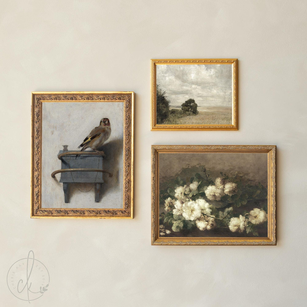 Gold Frame Gallery Wall | Vintage Framed Prints Set | Classic Floral & Landscape Wall Art | G9