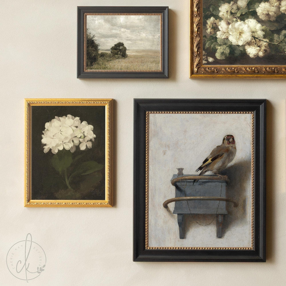 Gold Frame Gallery Wall | Vintage Framed Prints Set | Classic Floral & Landscape Wall Art | G9