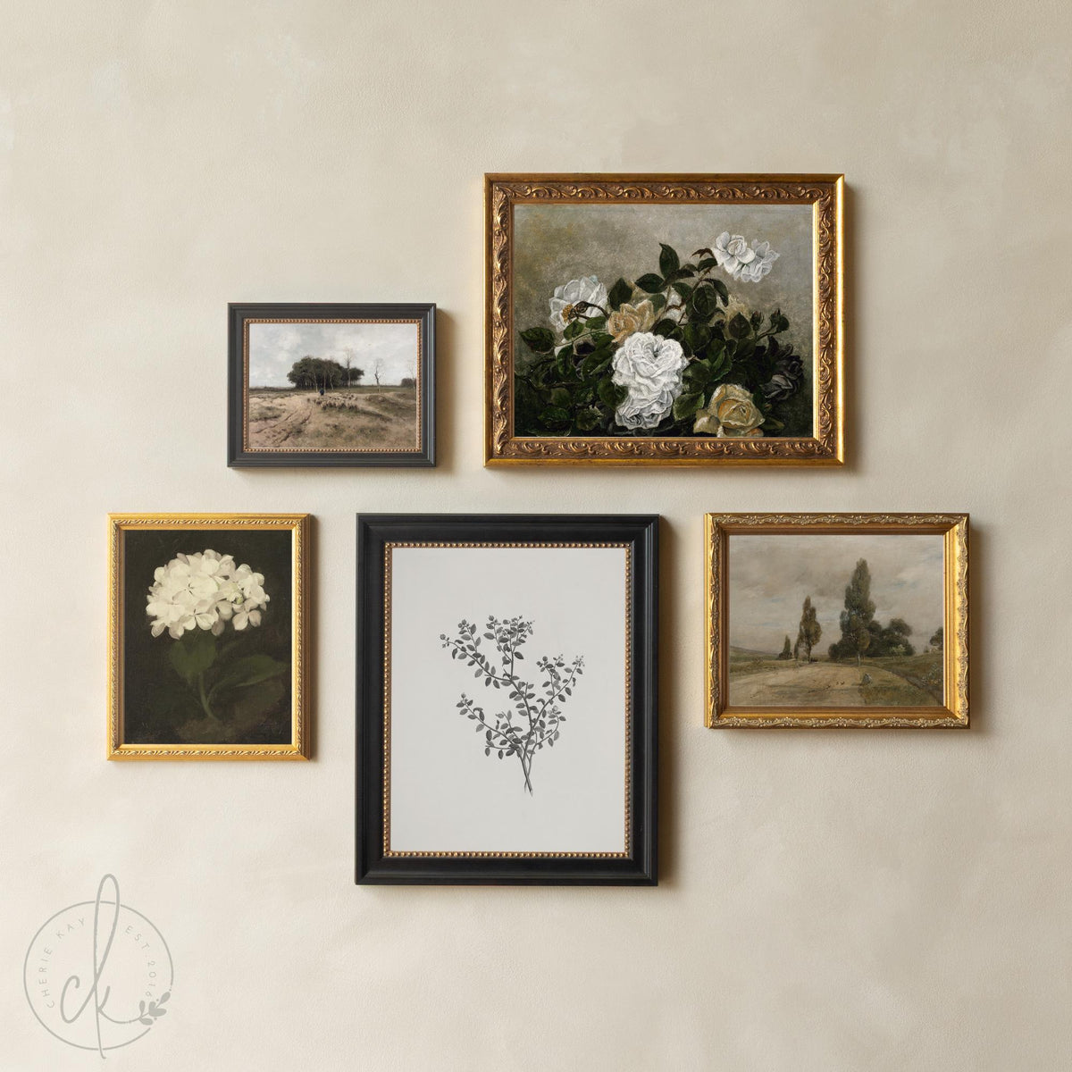 Vintage Gallery Wall Set | Framed Botanical & Floral Wall Art | Neutral Living Room Decor | G1
