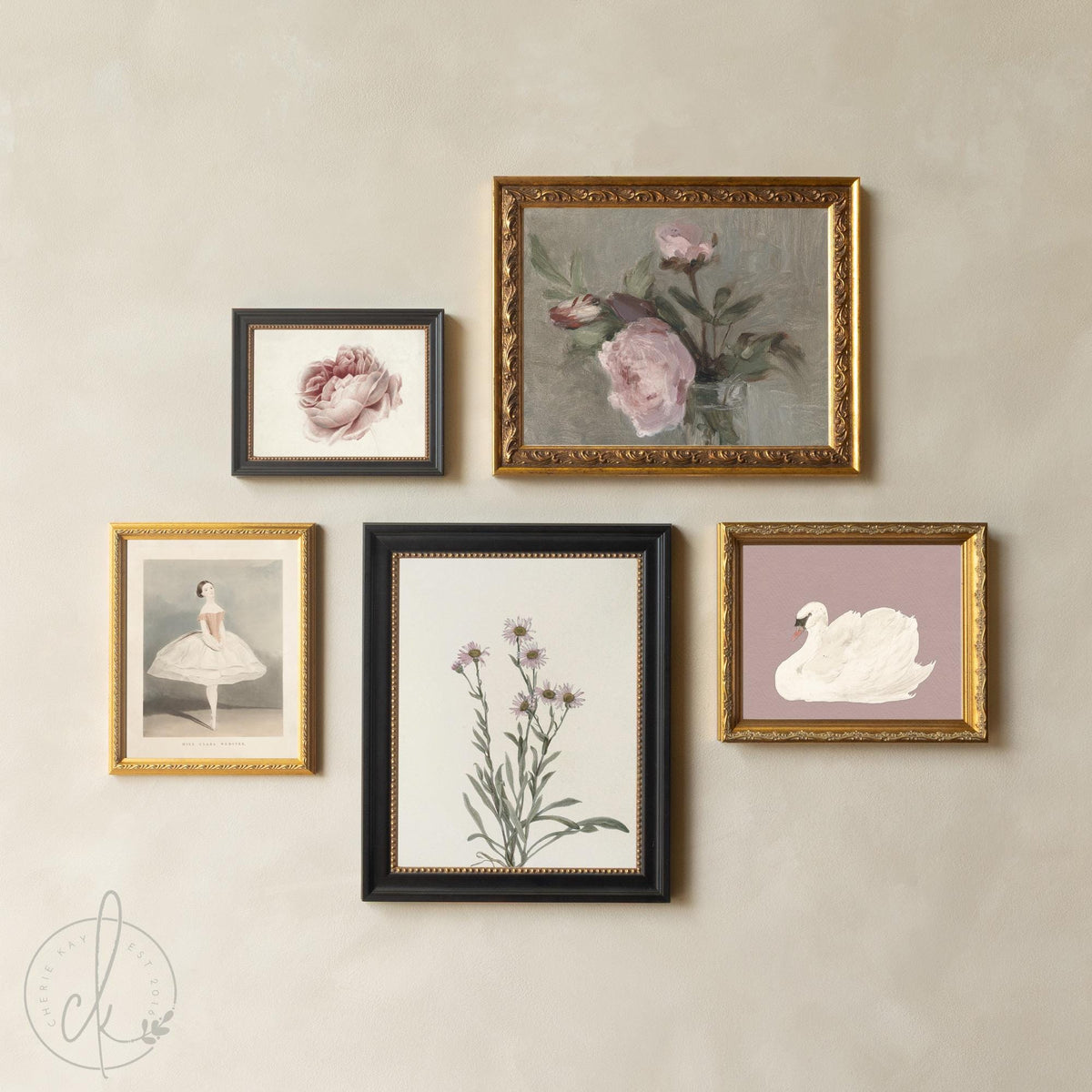 Vintage Nursery Wall Art | Botanical, Swan & Ballerina Gallery Set | Girl Nursery Wall Decor | G28