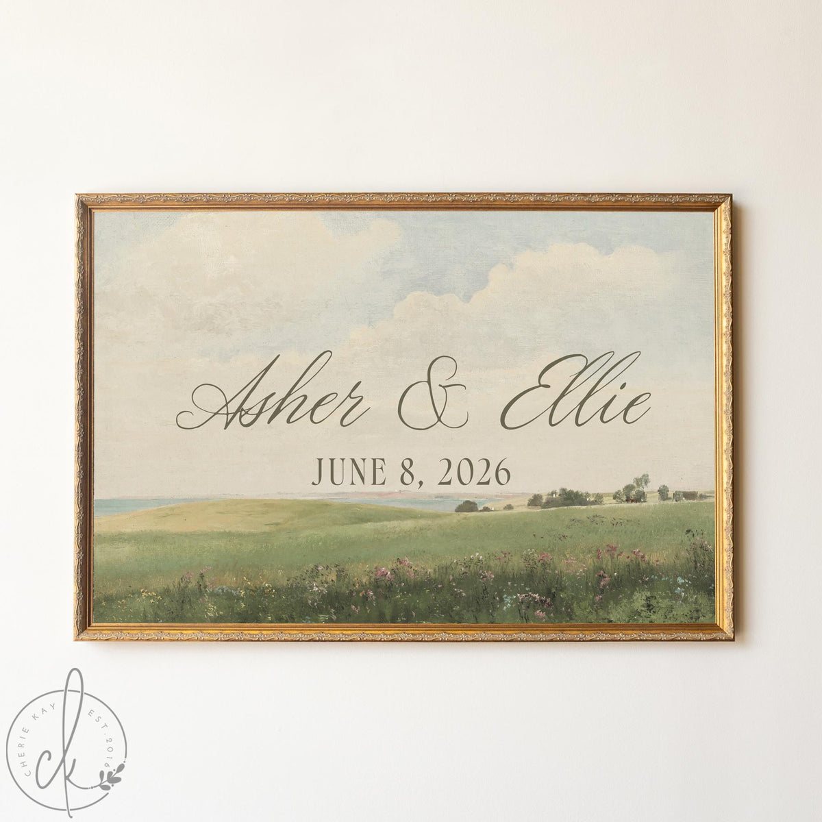 Wedding Welcome Sign | Vintage Landscape Canvas | Personalized Last Name & Date | N152