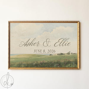 Wedding Welcome Sign | Vintage Landscape Canvas | Personalized Last Name & Date | N152