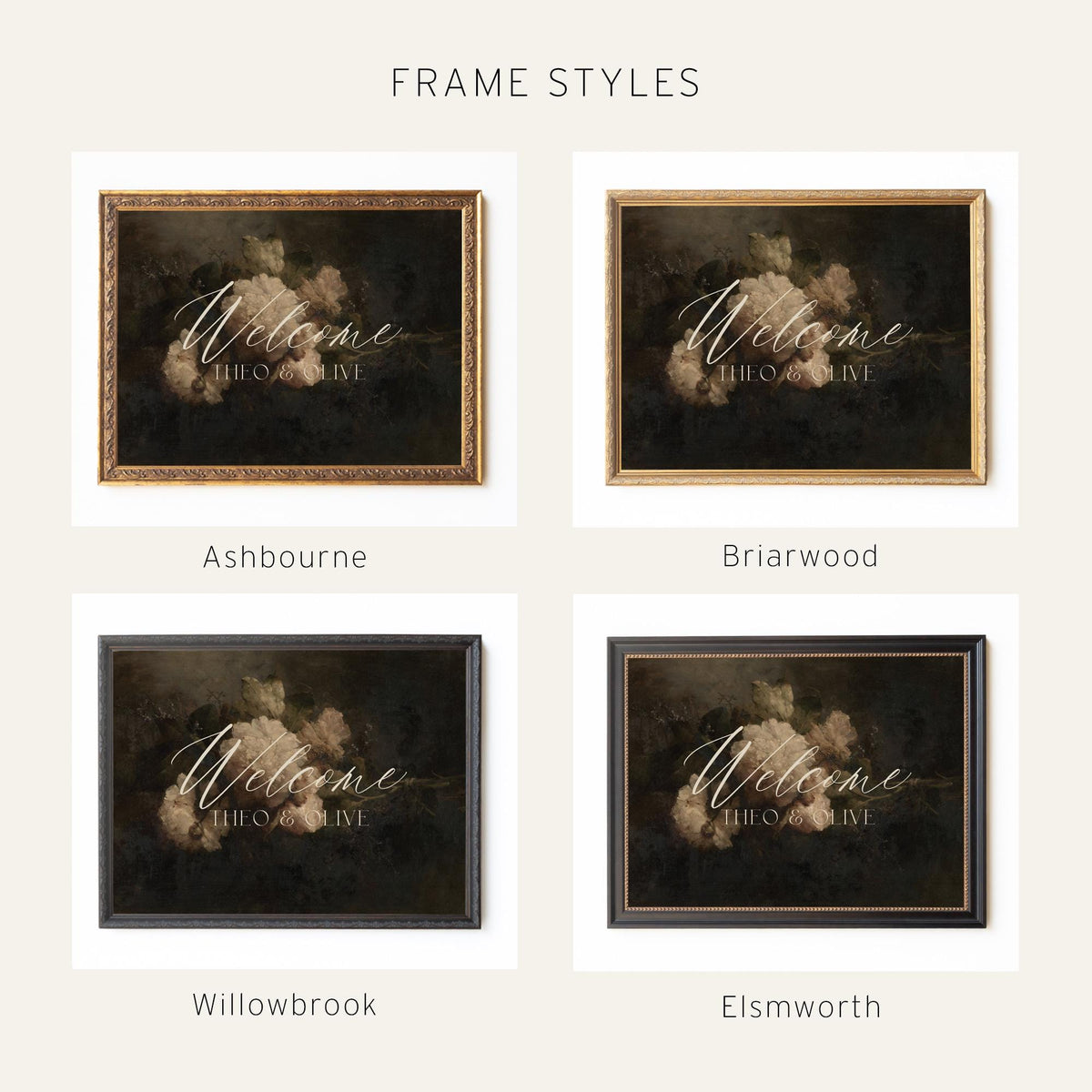 Wedding Welcome Sign | Custom Name Wedding Sign | Framed Floral Reception Decor | N233