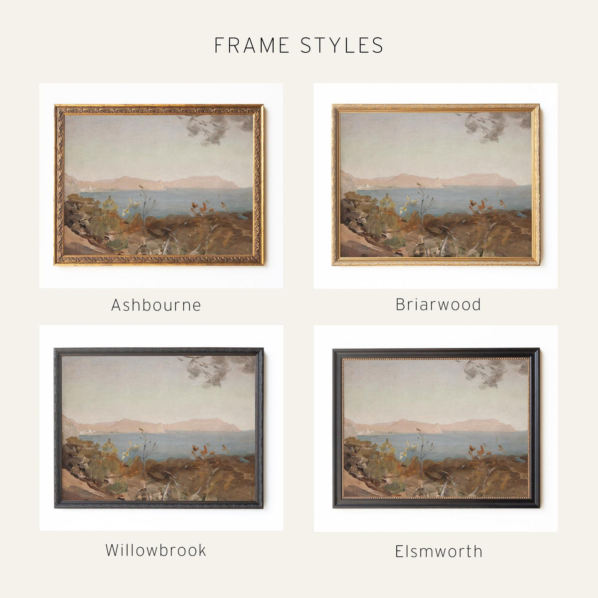 Coastal Wall Art | Vintage Mediterranean Seascape | Gold Framed Oil Painting | N102