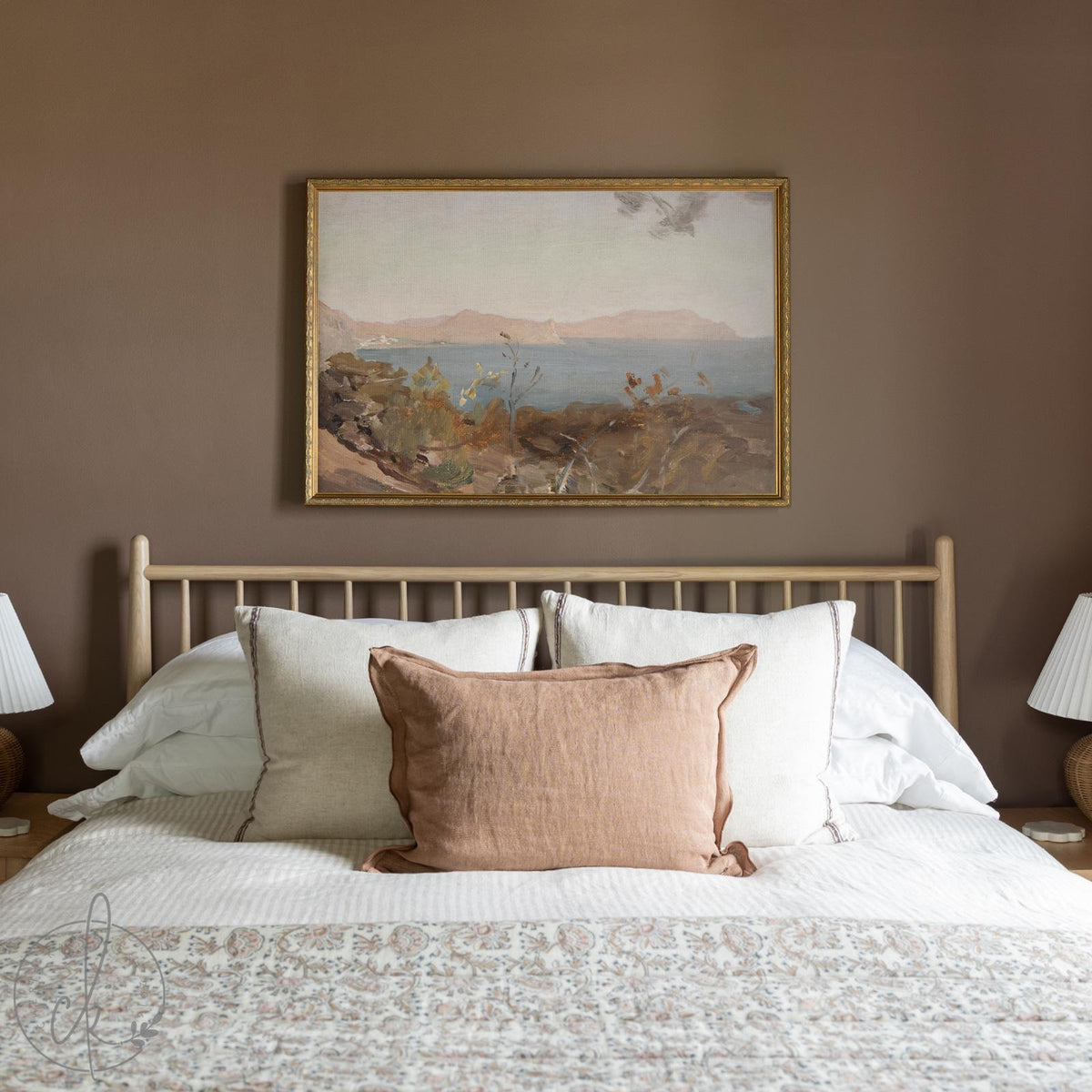 Coastal Wall Art | Vintage Mediterranean Seascape | Gold Framed Oil Painting | N102