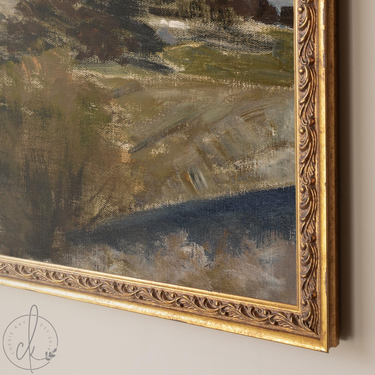 Vintage Landscape Painting | River Valley in Ornate Gold Frame | Large Framed Wall Art | N52