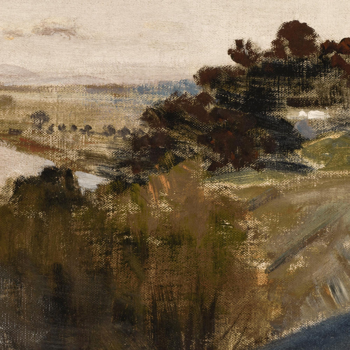 Vintage Landscape Painting | River Valley in Ornate Gold Frame | Large Framed Wall Art | N52