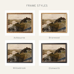 Vintage Landscape Painting | River Valley in Ornate Gold Frame | Large Framed Wall Art | N52