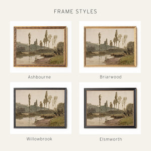 Framed Wall Art Living Room | Vintage River Landscape in Ornate Gold Frame | Large Antique Wall Decor | N66