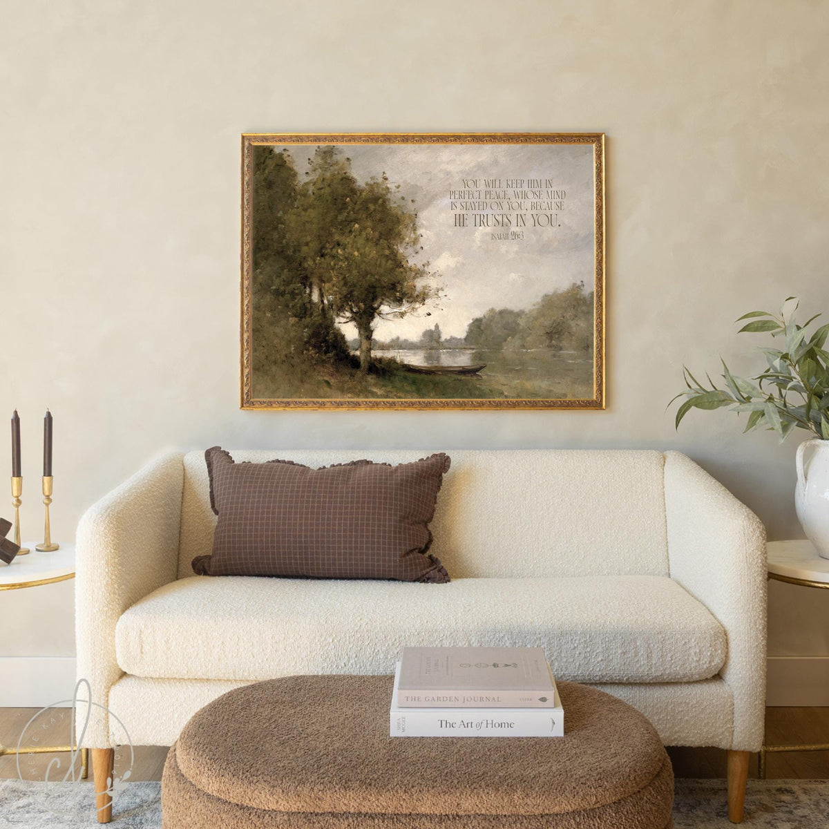 Bible Verse Wall Art | Isaiah 26:3 Framed Landscape | Vintage Christian Wall Decor | N236