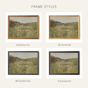 Wedding Last Name Sign | Gold Framed Personalized Wildflower Landscape | N156