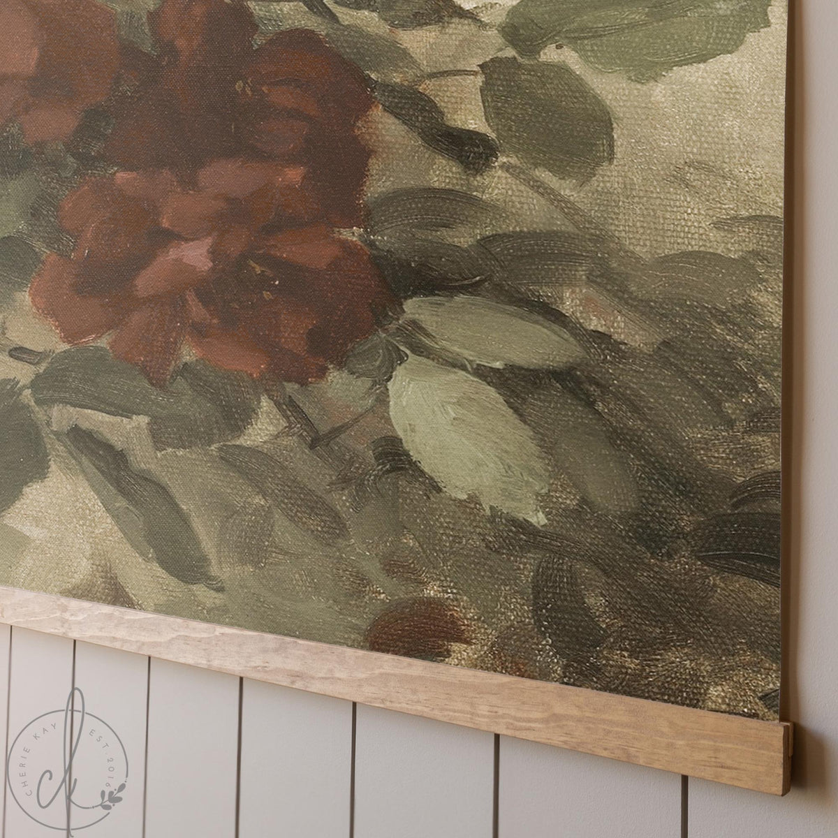 Dark Floral Wall Art | Large Canvas Tapestry | Moody Burgundy Flower Painting | T126