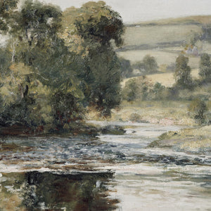 Nature Landscape Painting | Vintage River Canvas Wall Hanging | Large Green Wall Art | T114