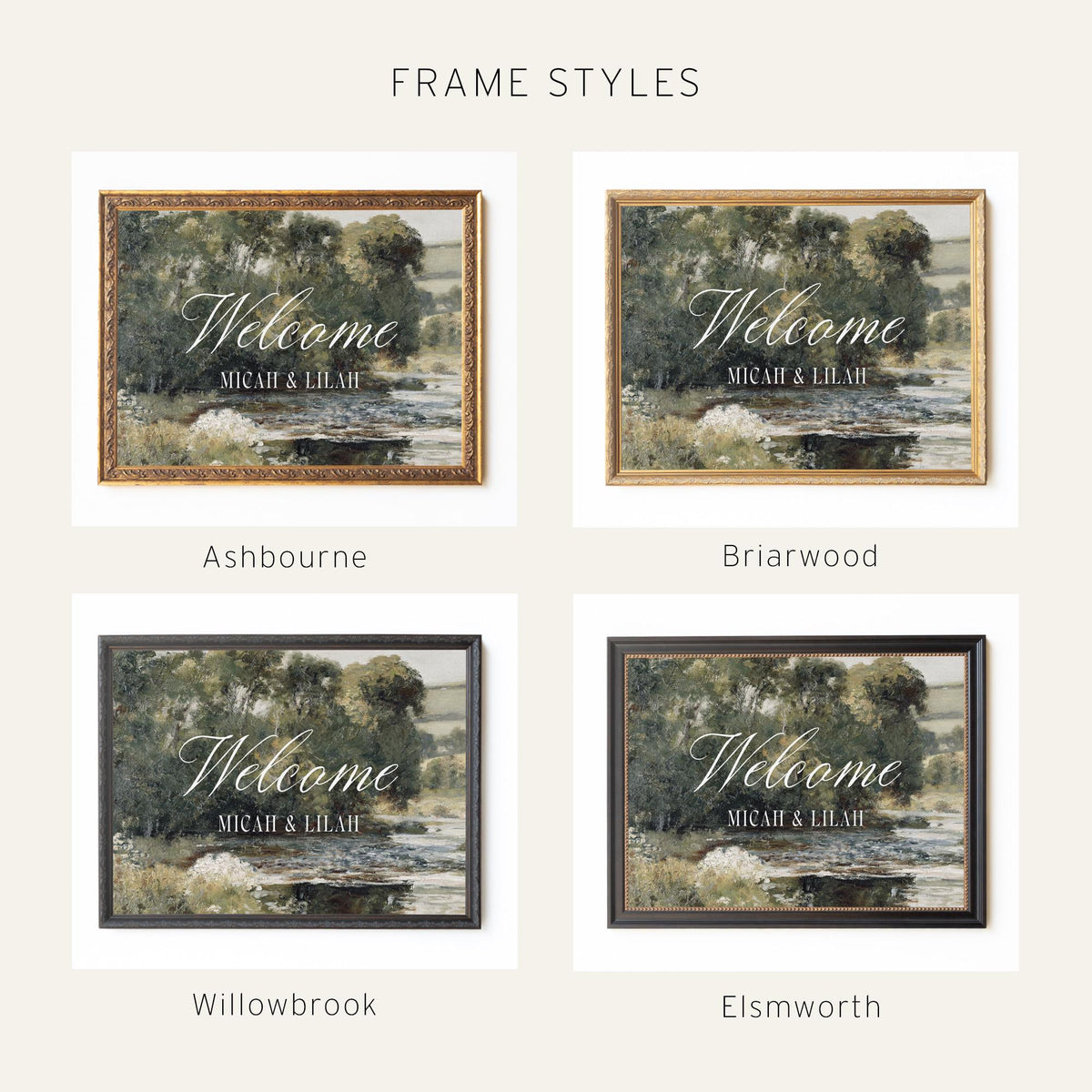 Personalized Last Name Sign | Vintage Landscape Framed Canvas | Wedding Gift for Couple | N150