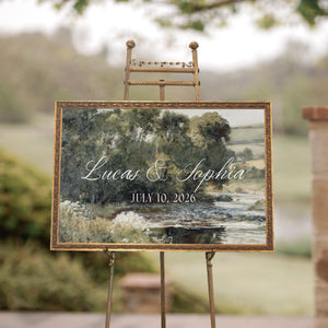 Personalized Last Name Sign | Vintage Landscape Framed Canvas | Wedding Gift for Couple | N150
