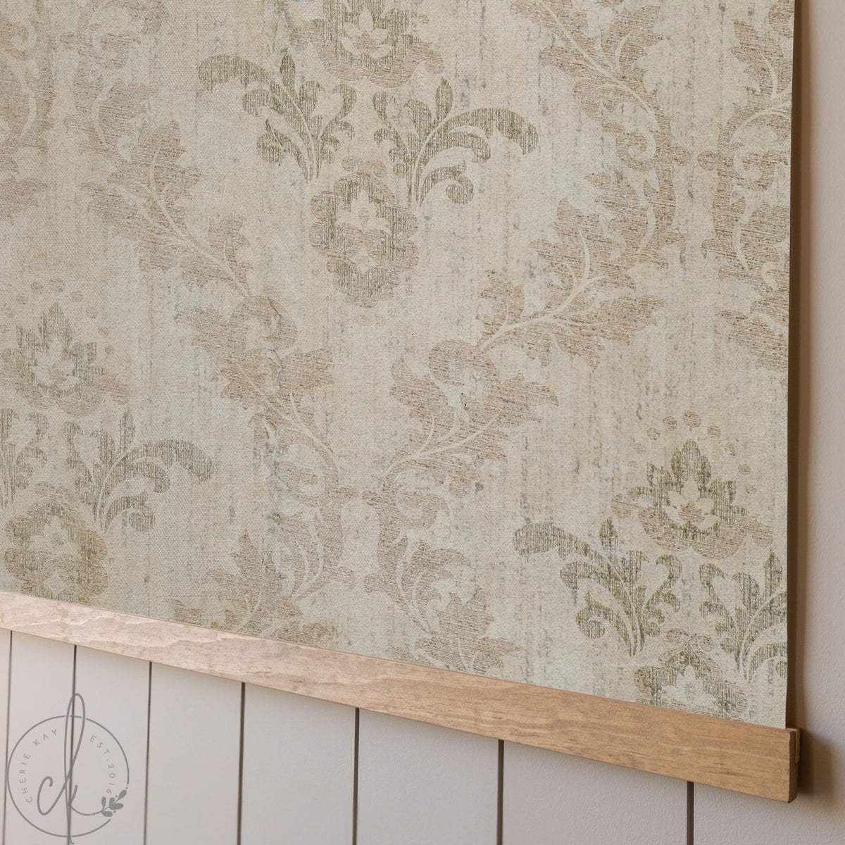 Floral Wall Hanging | Vintage Damask Canvas Banner | Neutral Tapestry Art | T127