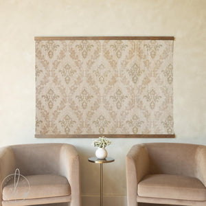 Floral Wall Hanging | Vintage Damask Canvas Banner | Neutral Tapestry Art | T127