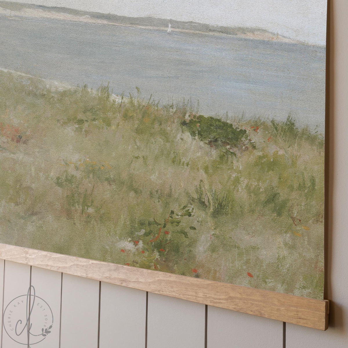 Vintage Coastal Art Canvas Banner | Above Couch Wall Decor | Large Horizontal Beach Landscape | T129