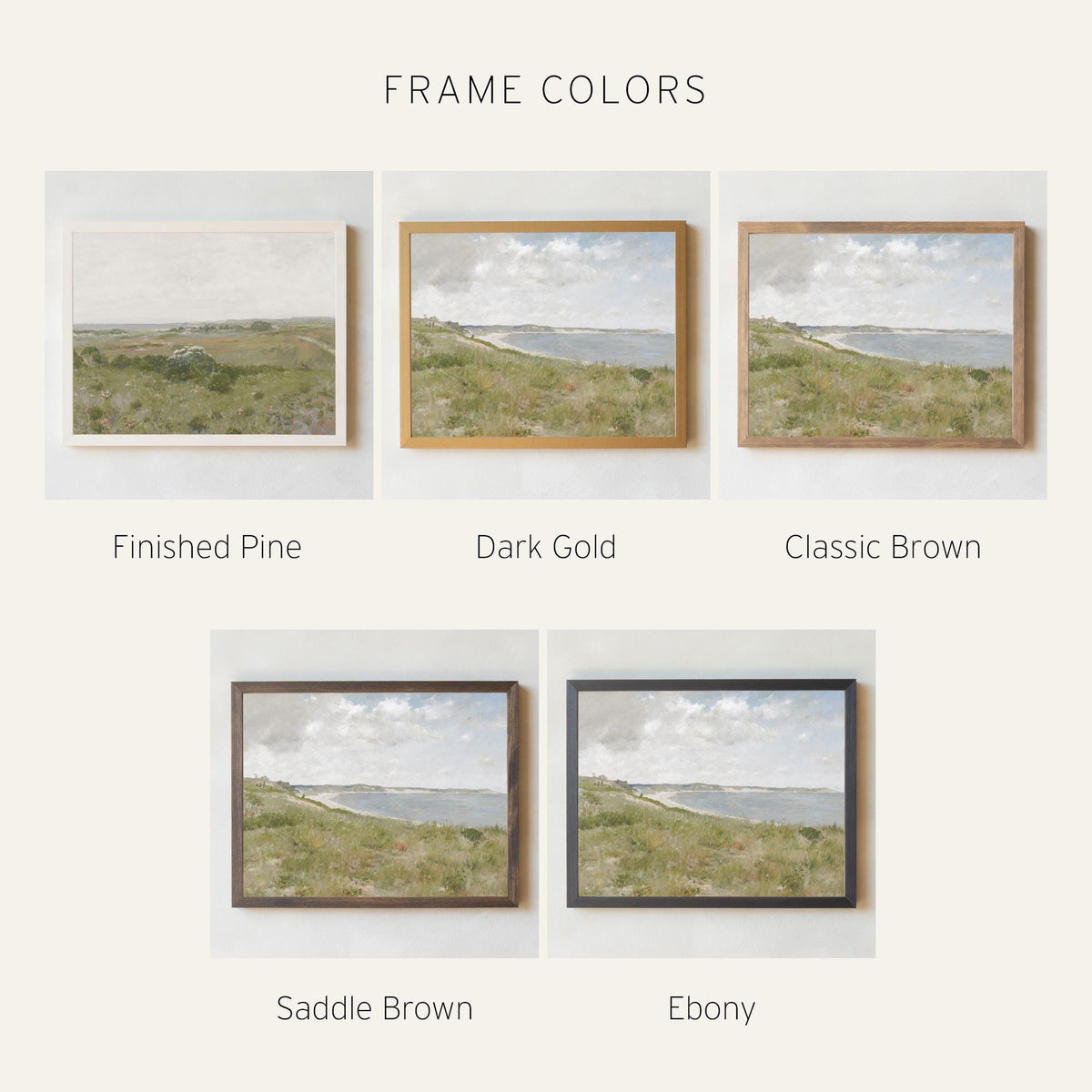 Framed Coastal Art | Vintage Beach Landscape Canvas Print | Above Couch Wall Decor | N31