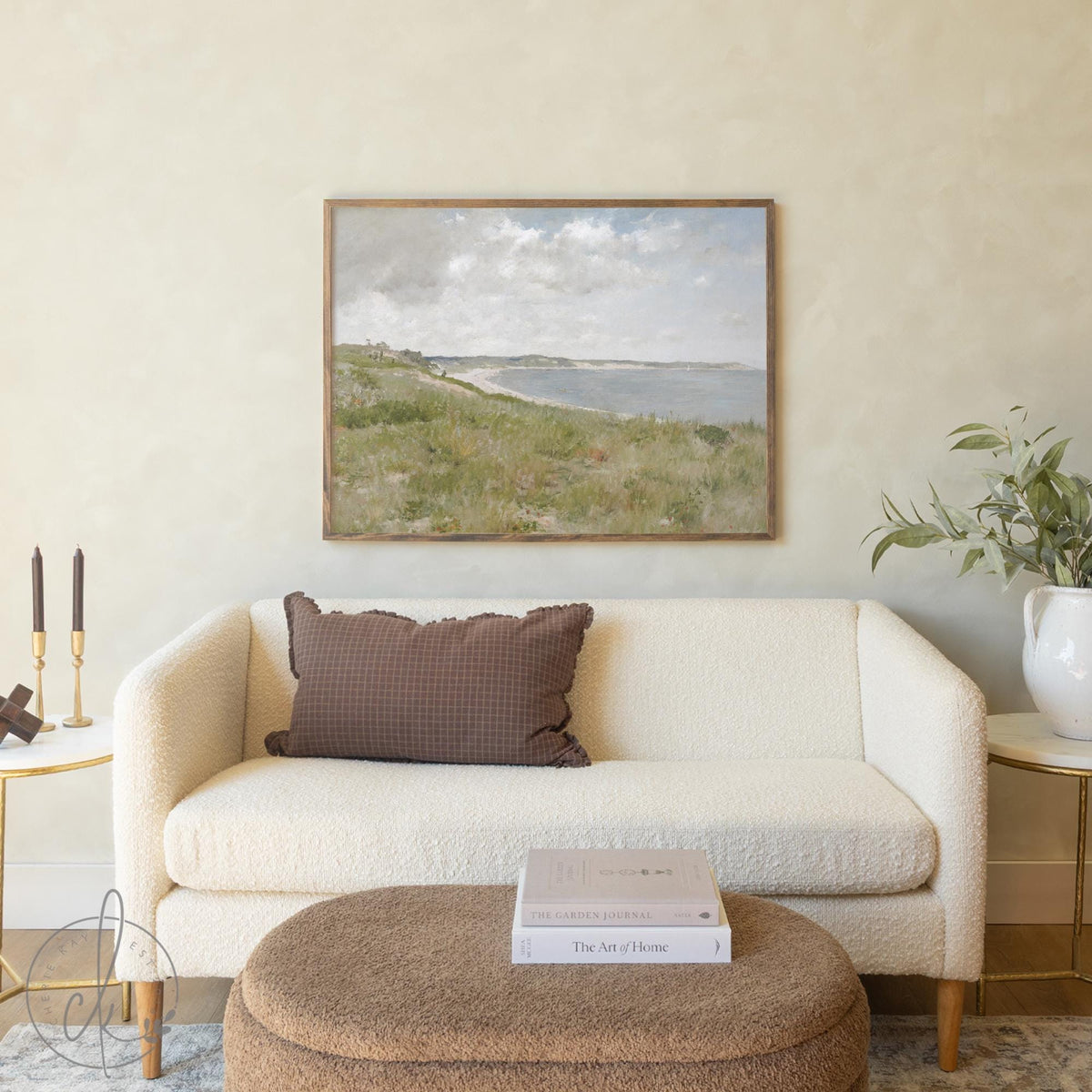 Framed Coastal Art | Vintage Beach Landscape Canvas Print | Above Couch Wall Decor | N31