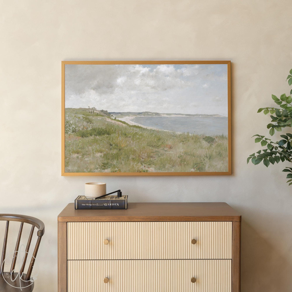 Framed Coastal Art | Vintage Beach Landscape Canvas Print | Above Couch Wall Decor | N31