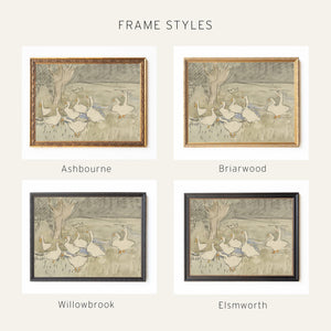 Goose Nursery Decor | Vintage Geese Wall Art in Gold Frame | Neutral Canvas Print for Baby or Kids Room | N226