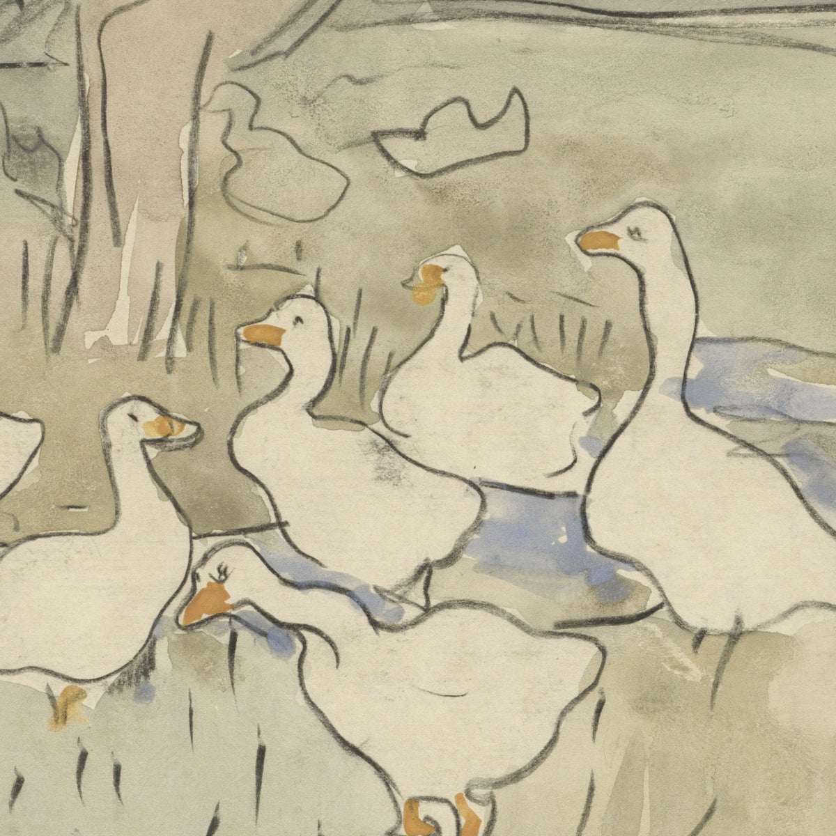 Goose Nursery Decor | Vintage Geese Wall Art in Gold Frame | Neutral Canvas Print for Baby or Kids Room | N226