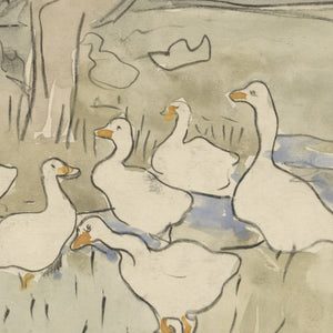 Goose Nursery Decor | Vintage Geese Wall Art in Gold Frame | Neutral Canvas Print for Baby or Kids Room | N226