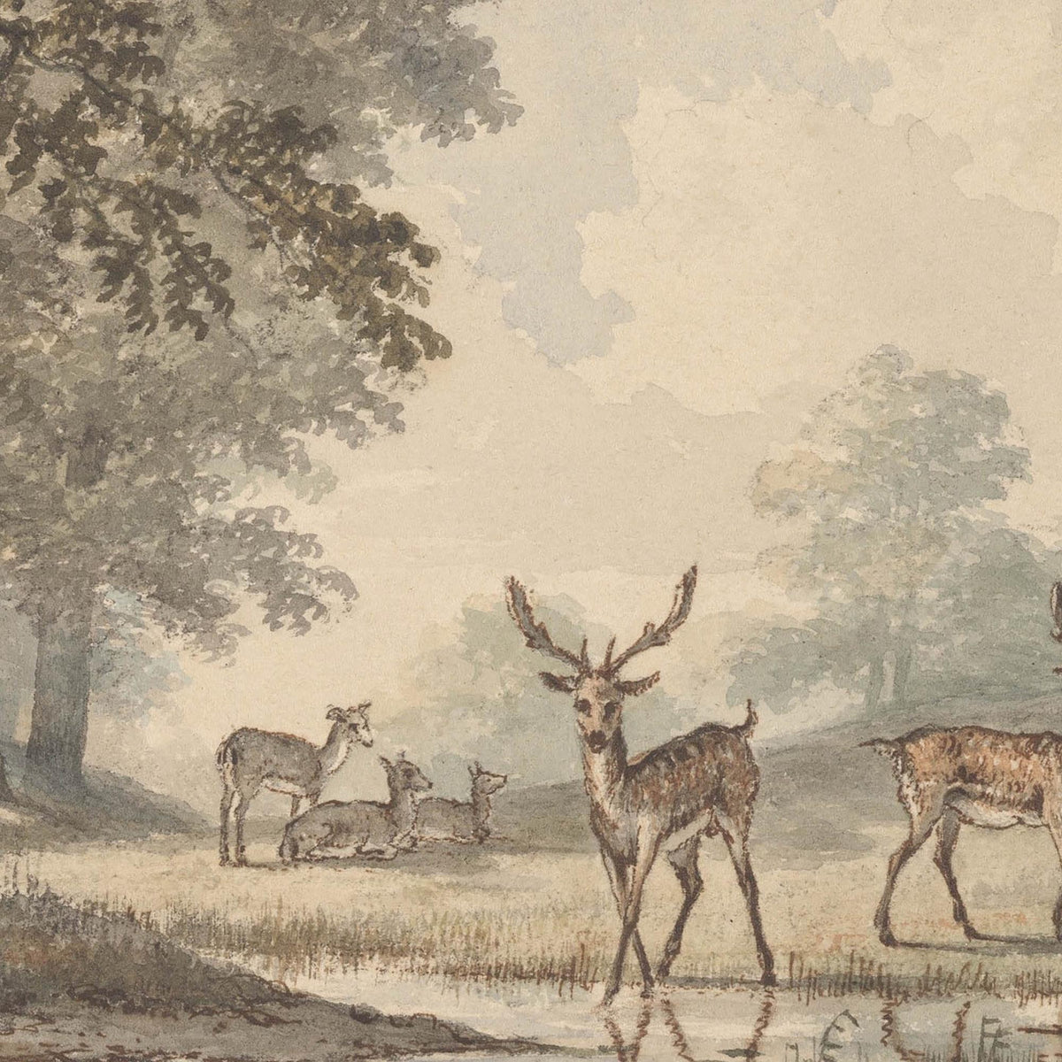 Vintage Deer Artwork | Woodland Nursery Wall Decor Above Crib | Gold Framed Canvas Print for Baby Boy Room | N63