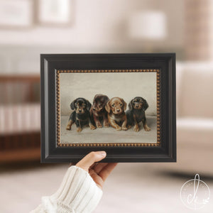 Puppy Nursery Decor | Vintage Dachshund Painting Framed Canvas | Dog Wall Art for Kids Room or Playroom | N238