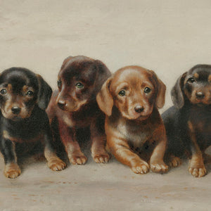 Puppy Nursery Decor | Vintage Dachshund Painting Framed Canvas | Dog Wall Art for Kids Room or Playroom | N238